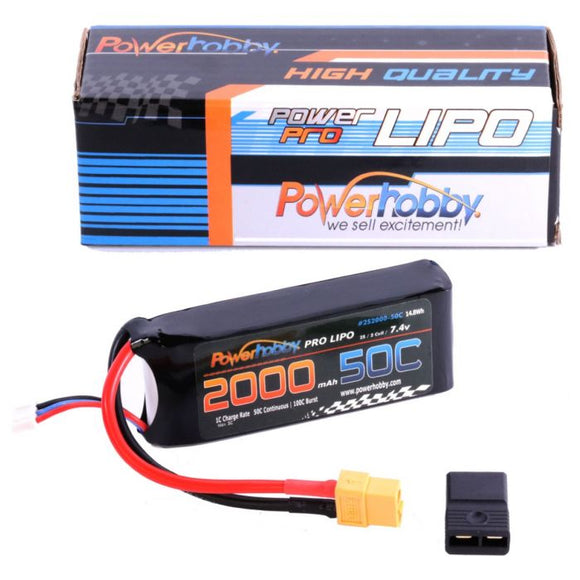 Power Hobby - 2S 7.4v 2000mAh 50C LiPo Battery w/ XT60 Plug + Traxxas Adapter