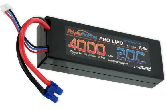 Power Hobby - 2S 7.4V 4000mAh 20C LiPo Battery Pack w/ EC3 Plug Hard Case