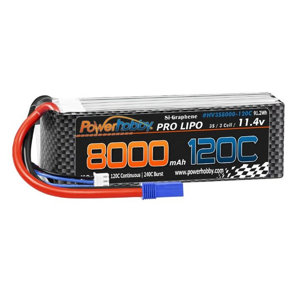 Power Hobby - 3S 11.4V 8000MAH 120C Graphene + HV LIPO Battery w/ EC5 Plug