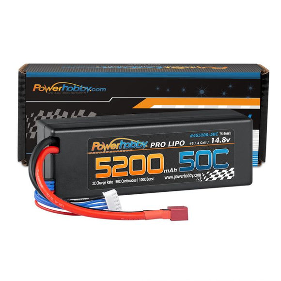 Power Hobby - 4S 14.8V 5200mAh 50C LiPo Battery with T-Plug, Hard Case, LCG
