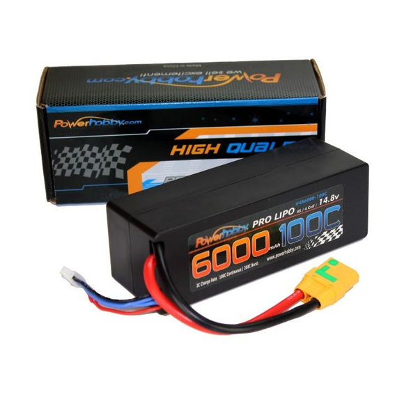 Power Hobby - 4S 14.8V 6000mAh 100C LiPo Battery with XT90 Plug, Hard Case