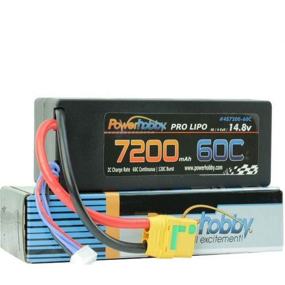 Power Hobby - 4S 14.8V 7200MAH 60C Hard Case Lipo Battery, w/ XT90 Connector