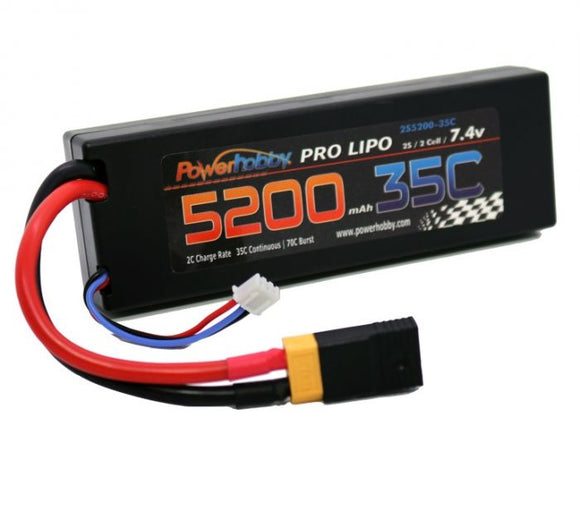 Power Hobby - 5200mAh 7.4V 2S 35C LiPo Battery with Hardwired XT60 Connector w/HC Adapter