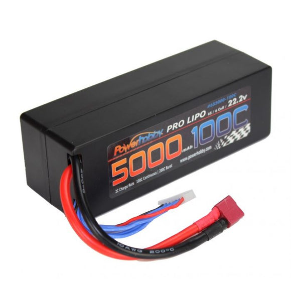 Power Hobby - 6S 22.2V 5000MAH 100C Hard Case Lipo Battery, w/ Deans T-Plug Connector