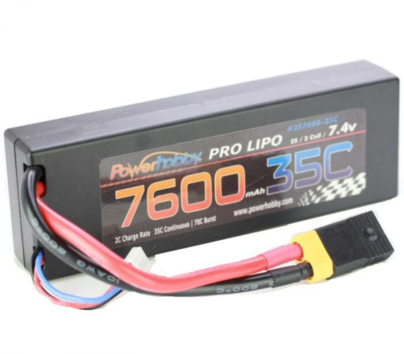 Power Hobby - 7600mAh 7.4V 2S 35C LiPo Battery with Hardwired XT60 Connector w/HC Adapter