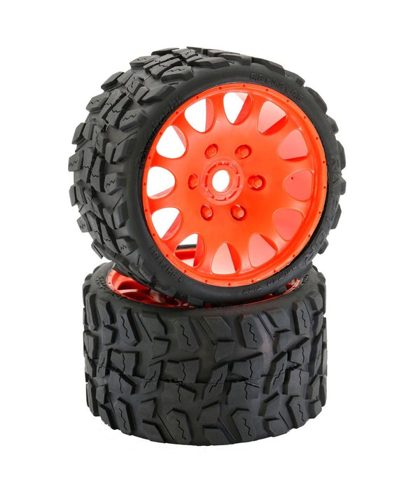 Power Hobby - Raptor Belted Monster Truck Tires / Wheels w 17mm Hex (2) Sport-Orange