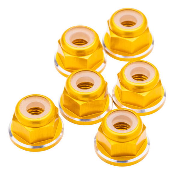 7075 Aluminum M3 Flanged Locknuts - Gold Shine - 6pcs