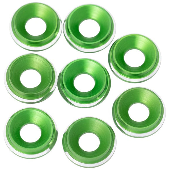 7075 LowPro Countersunk Washers, M3, Green Shine, 8pcs