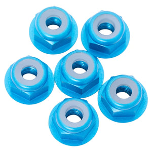 7075 Aluminum Flanged Locknuts M3, Bright Blue, 6pcs