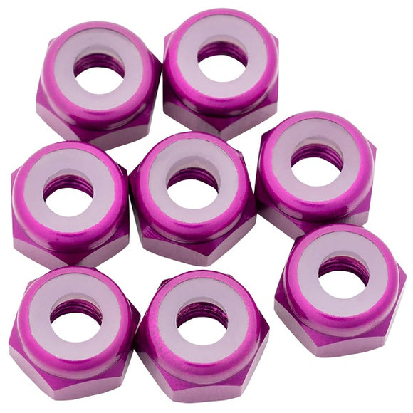 7075 Aluminum Locknuts, M3, Purple, 8pcs