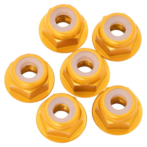 7075 Aluminum Flanged Locknuts, M3, Gold, 6pcs