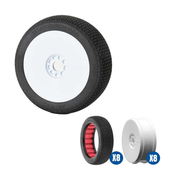 1/8 Super Nova SSLW Off-Road Tires Racer Bundle, White Wheels: Buggy
