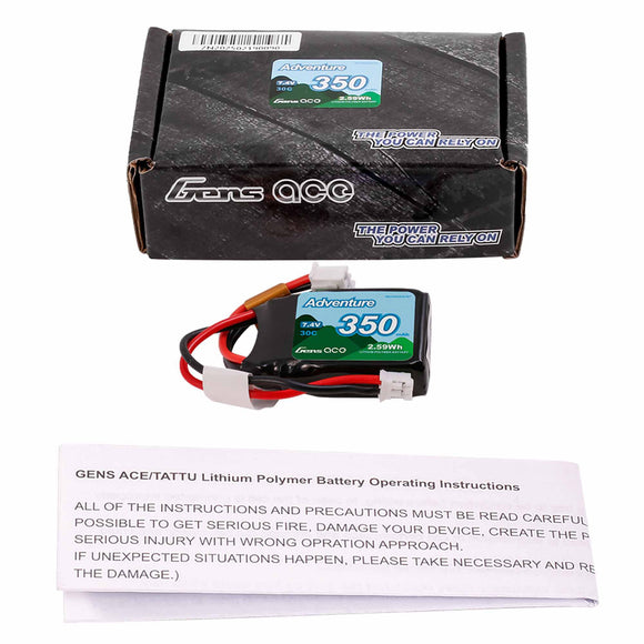 Gens ace Adventure 350mAh 2S 30C 7.4V Lipo Battery Pack with JST Plug