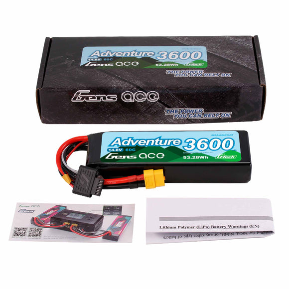 3600mAh 4S 60C 14.8V Adventure G-tech Lipo Battery with aXT60 plug