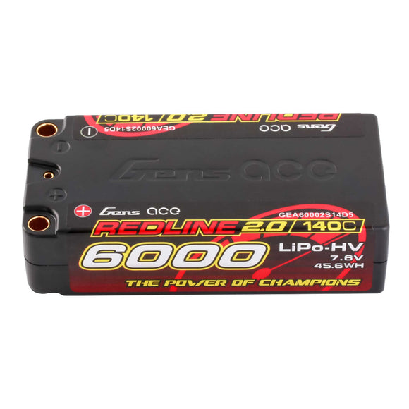 7.6V 6000mAh 2S 140C LiHV Shorty 5.0mm bullet Redline 2.0