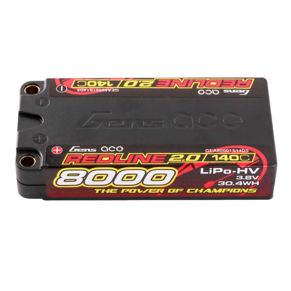 7.6V 8000mAh 1S 140C LiHV 5.0mm bullet redline 2.0