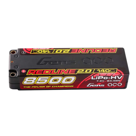 7.6V 8500mAh 2S 140C LiHV 5.0mm bullet Redline 2.0