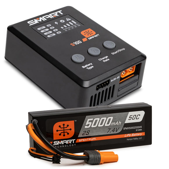 22S Sprint Car Bundle: 5000mAh 2S 50C LiPo Battery (IC5) / 100W S100 Charger