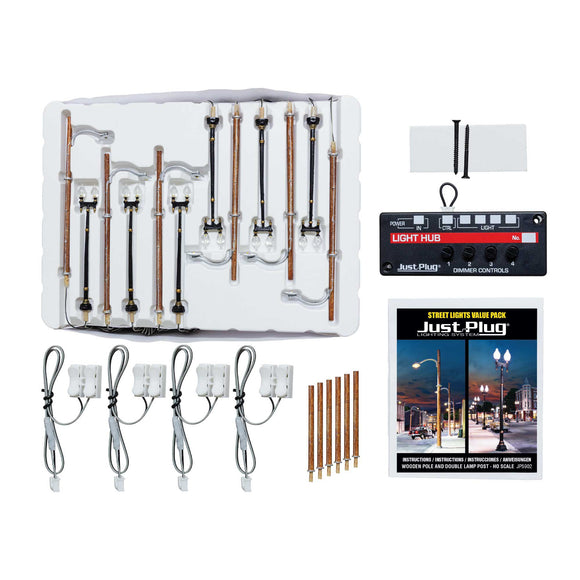 HO Scale Value Pack - Double Lamp & Wooden Pole