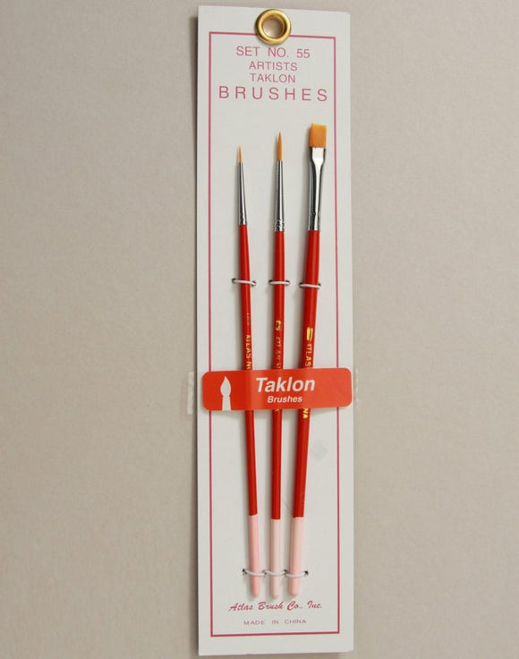 Golden Taklon Brush Set, in 3 Sizes, 1 (Flat), 0, 10/0