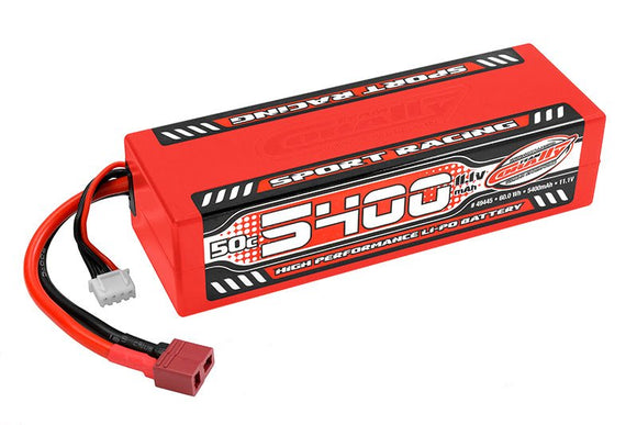Corally - 5400mAh 11.1v 3S 50C Hardcase Sport Racing LiPo Battery with Hardwired T-Plug Connector