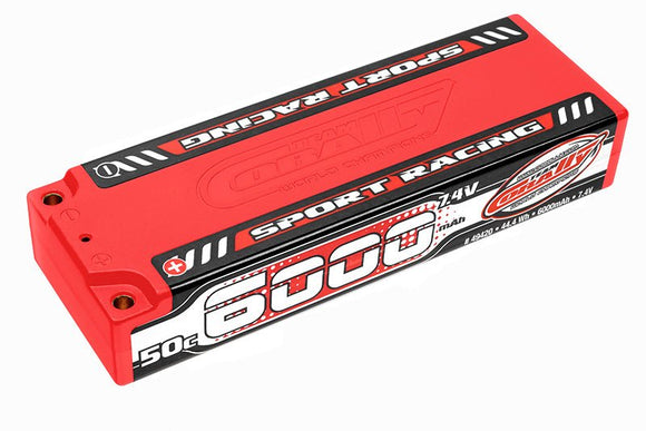 Corally - 6000mAh 7.4v 2S 50C Hardcase Sport Racing LiPo Battery - 4mm bullets