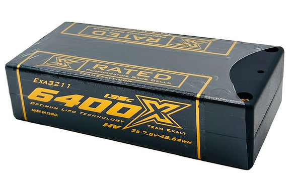 Exalt - 2S 7.6V 6400MAH 135C Shorty w/5mm Bullets HVX-Rated LiPo Battery Series