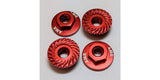 M4 Aluminum Serrated Flange Nut, Red (4pcs)