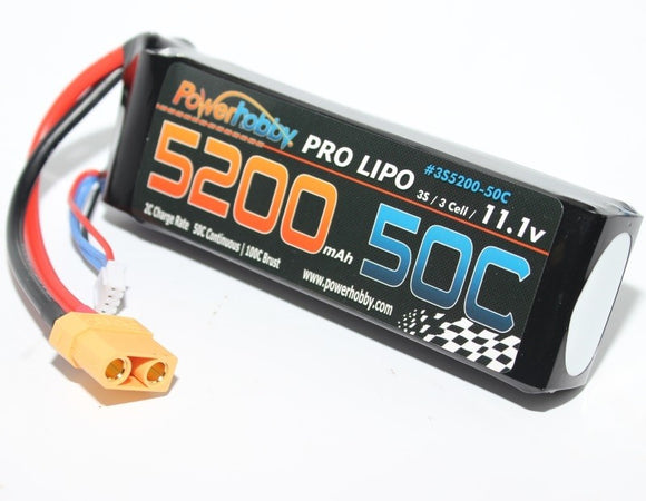 5200mAh 11.1V 3S 50C LiPo Battery w/ Hardwired XT90