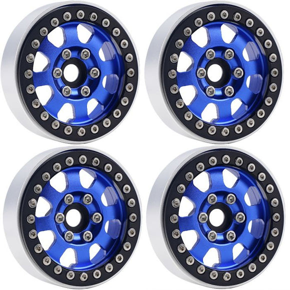 B1 Aluminum 1.9 Beadlock Wheels 9mm Hubs, Blue, for