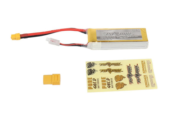Pit Bull Tires - Pure Gold 50C 3S 2200mAh 11.1V Softcase LiPo Battery, with LED Battery Check - XT60 and T-Plug