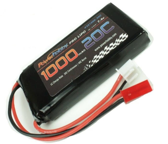 Power Hobby - 2S 7.4V 1000mAh 20C LiPo Battery w/ JST Connector