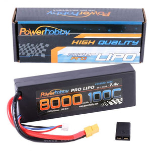 Power Hobby - 2S 7.4V 8000mAh 100C-200C LiPo Battery with Hardwired XT60 Plug & HC Adapter