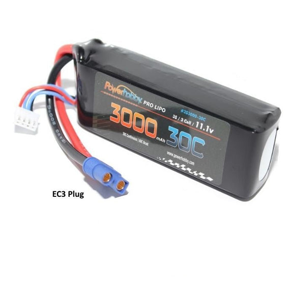 Power Hobby - 3S 11.1V 3000MAH 30C Lipo Battery Pack, w/ EC3 Connector
