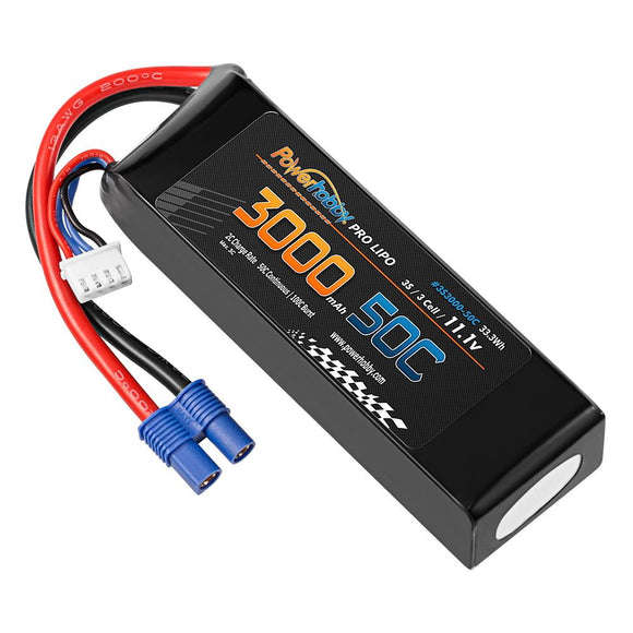 Power Hobby - 3S 11.1V 3000mAh 50C LiPo Battery Pack with Hardwired EC3 Connector