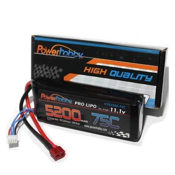 Power Hobby - 3S 11.1V 5200MAH 75C Lipo Battery, w/ Deans Connector