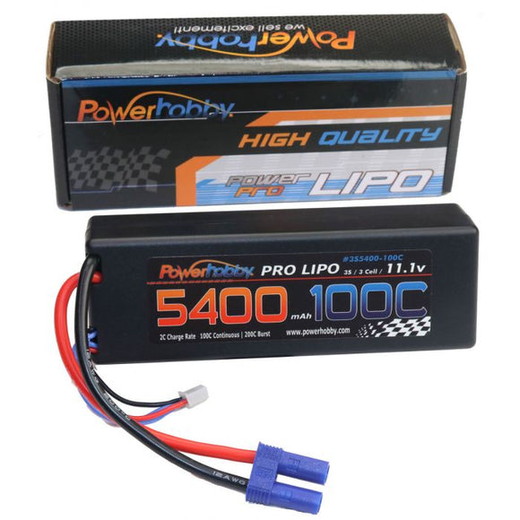 Power Hobby - 3S 11.1V 5400MAH 100C Hard Case Lipo Battery w/ EC5 Connector