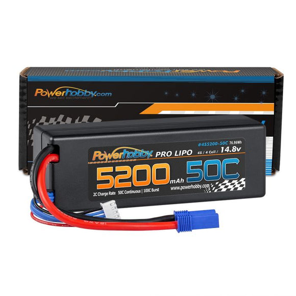 Power Hobby - 4S 14.8PHB4S520050CLCGEC5 5200mAh 50C LiPo Battery with EC5 Plug, Hard Case LCG