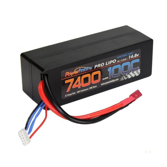 Power Hobby - 4S 14.8V 7400MAH 100C Hard Case Lipo Battery, w/ Deans T-Plug Connector