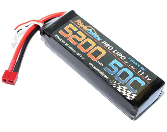 Power Hobby - 5200mAh 11.1V 3S 50C LiPo Battery w/ Hardwired T-Plug