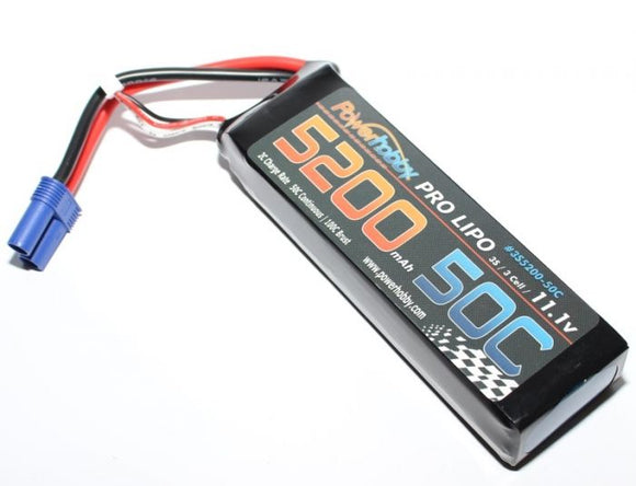 Power Hobby - 5200mAh 11.1V 3S 50C LiPo Battery with Hardwired EC5 Connector