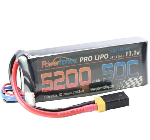 Power Hobby - 5200mAh 11.1V 3S 50C LiPo Battery with Hardwired XT60 Connector w/HC Adapter