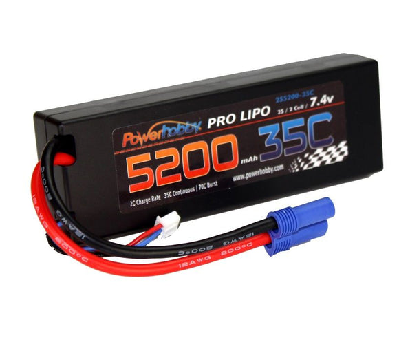 Power Hobby - 5200mAh 7.4V 2S 35C LiPo Battery with Hardwired EC5 Connector