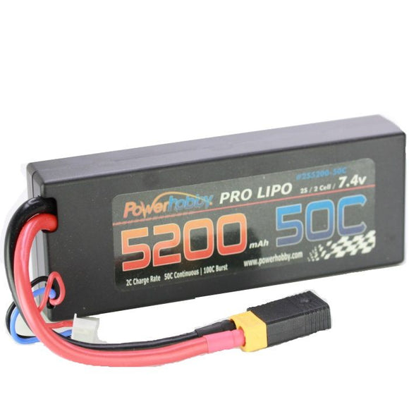 Power Hobby - 5200mAh 7.4V 2S 50C LiPo Battery with Hardwired XT60 Connector w/HC Adapter