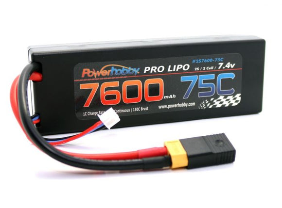 Power Hobby - 7600mAh 7.4V 2S 75C LiPo Battery with Hardwired XT60 Connector w/HC Adapter