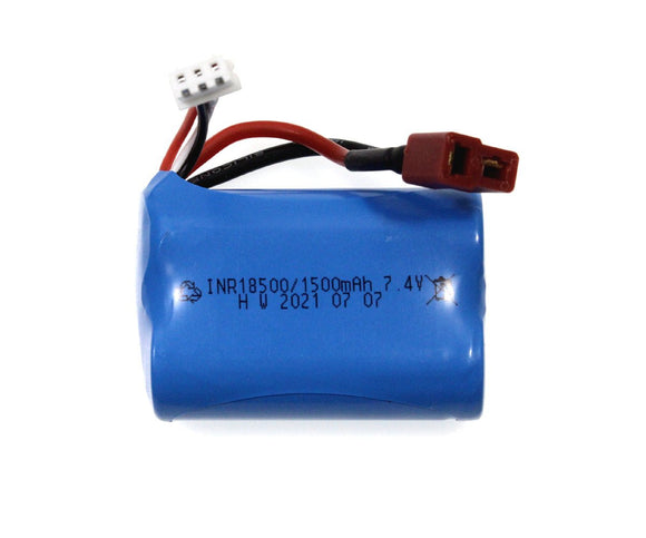 Racers Edge - Li-Ion 7.4V 1500mAh Battery Pack (TYPE 18500) w/T-Plug, Fits 1/16 Vehicles from Blackzon (Slyder ST/MT), Haiboxing (16890/16889), Redcat (Volcano16), Racent (Tornado/Crossy), Bezgar (HM165/HM162/HM161), and more