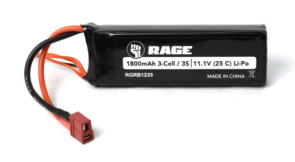Rage R/C - 11.1V 3S 1800mAh Lipo Battery w/ T-Plug: Black Marlin Brushless