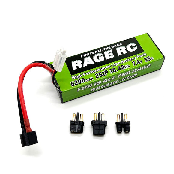 Rage R/C - 5200mAh 2S 7.4V 35C Hard Case LiPo Battery with Universal Connector EC3, XT60, T-Plug