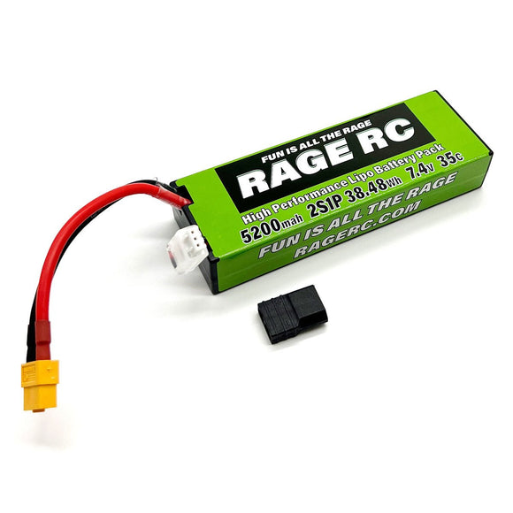 Rage R/C - 5200mAh 2S 7.4V 35C Hard Case LiPo Battery with XT60 Connector & TRX Adapter