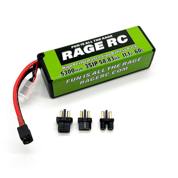 Rage R/C - 5300mAh 3S 11.1V 60C Hard Case LiPo Battery with Universal Connector EC3, XT60, T-Plug